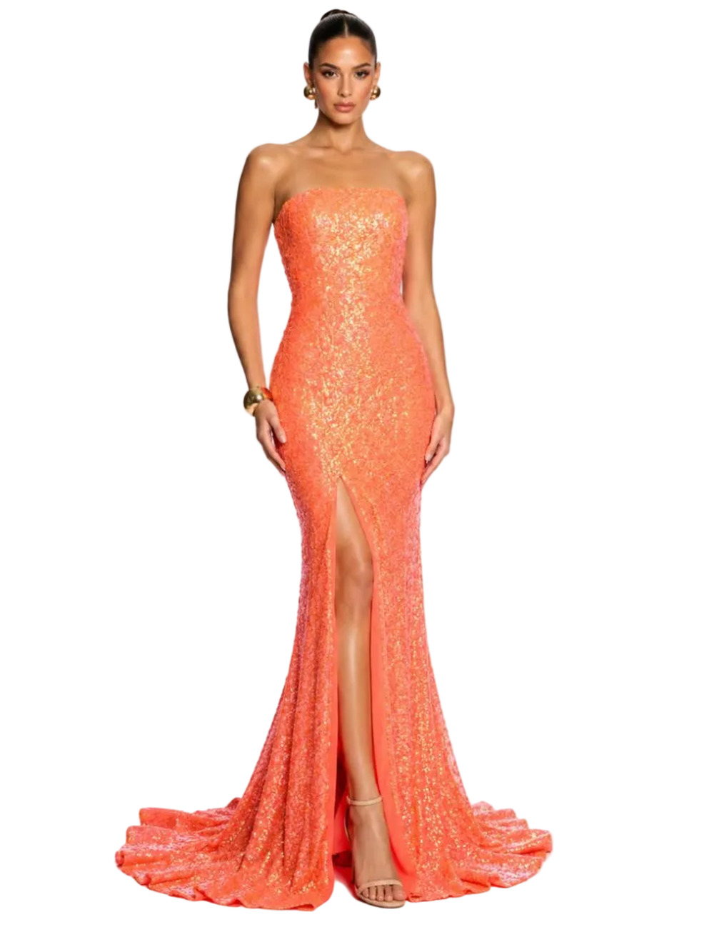 Portia & Scarlett PS22378 Hot Orange Sequin Strapless Mermaid Gown – Size 4